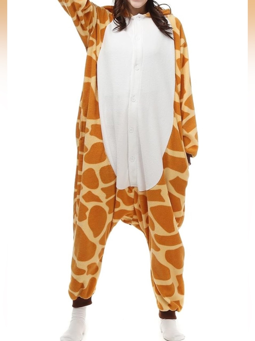 Men's Giraffe Hooded HALLOWEEN  custume Onesie - Orange & Whit